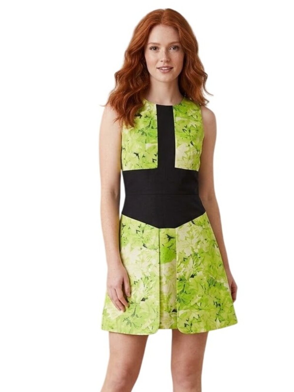 Tibi Athena Floral Print Color Block Shift Dress 2 Silk Linen Blend